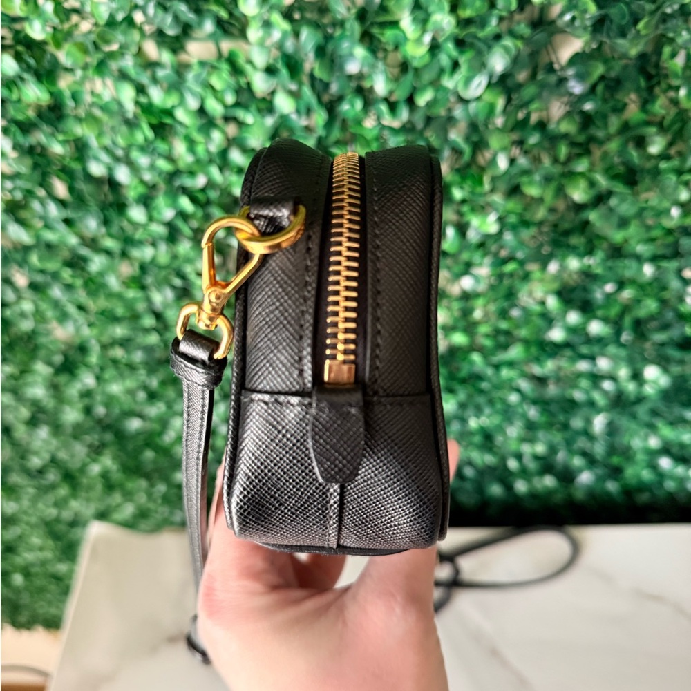 Prada Black Saffiano Leather Mini Camera Bag with Gold Logo Authentic - Picture 6 of 13